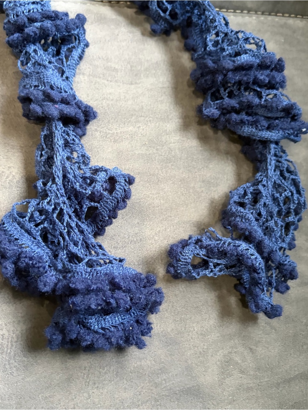 Handmade Navy Blue Ruffled Crochet Scarf - Picture 4 of 6